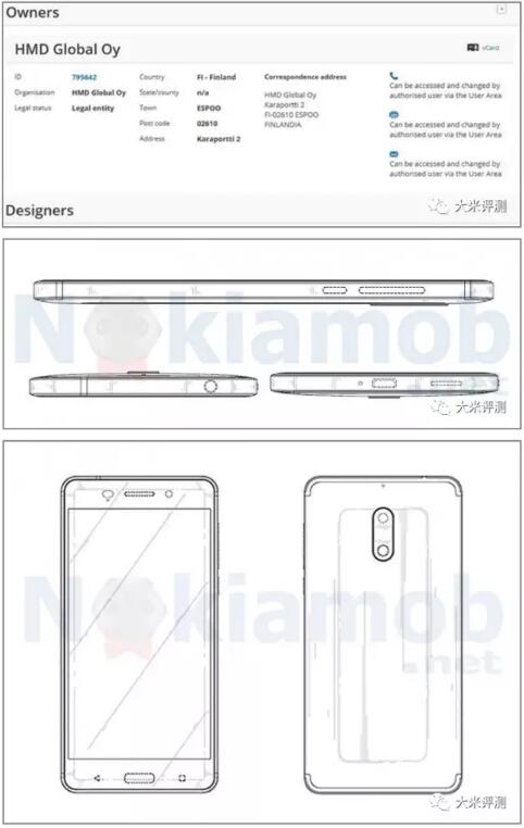 简讯：诺基亚正式公布新手机Nokia6外观专利