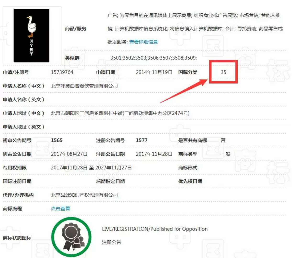 「叫个鸭子」成功申请商标再次表明： 商标注册一切皆有可能！