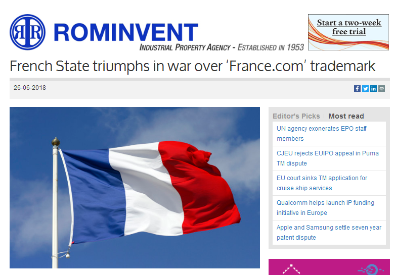 France.com域名、商标都想要 法国政府“耍流氓”?