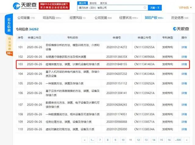 腾讯科技（深圳）有限公司申请“疫情排查”相关专利