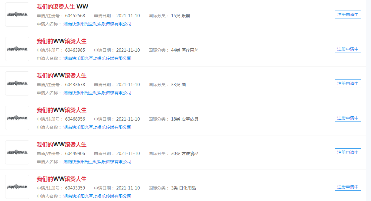 《我们的滚烫人生》开播,类似商标申请状态显示注册中 《我们的滚烫人生》开播,类似商标申请状态显示注册中