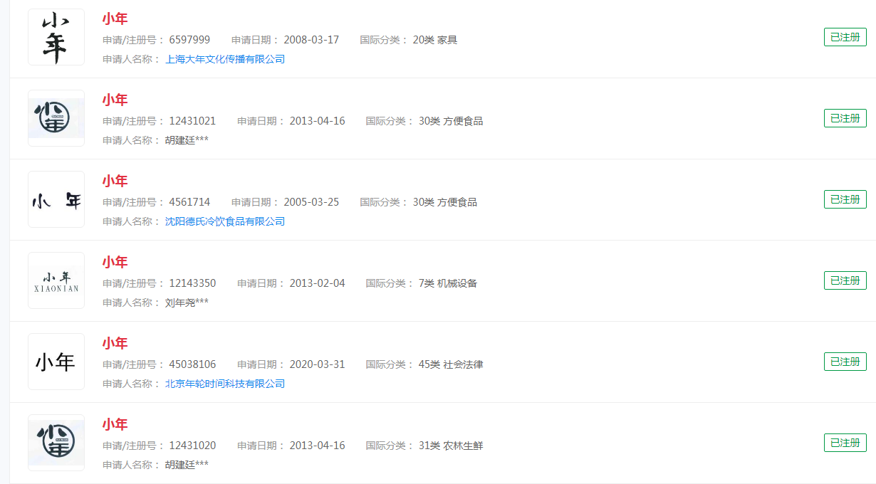   #今天小年#小年注册商标成功，分类涉及众多