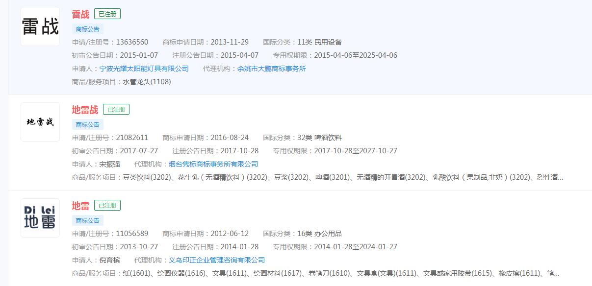 新片《烽火地雷战》排名第一，烽火地雷战还未申请商标