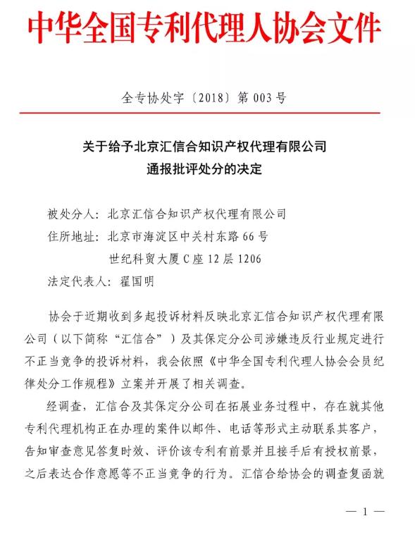 6家知识产权代理公司因不正当竞争等被通报批评（处分决定书全文）