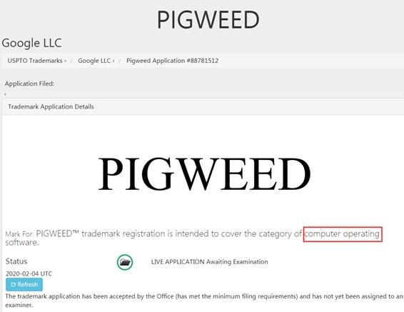 谷歌可能正在开发新OS 已申请Pigweed商标