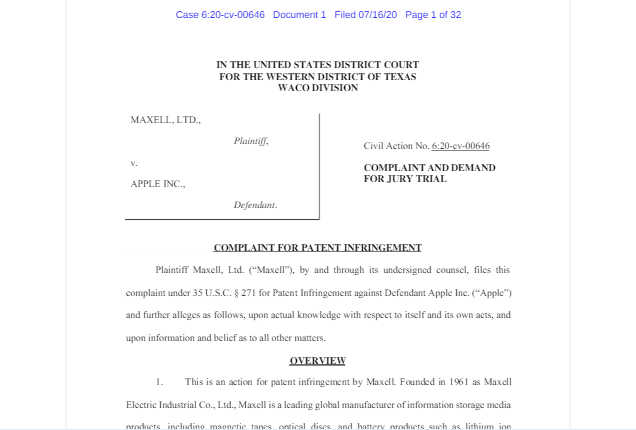 Maxell再次提起诉讼，指控苹果的Wi-Fi助理等功能侵犯其专利